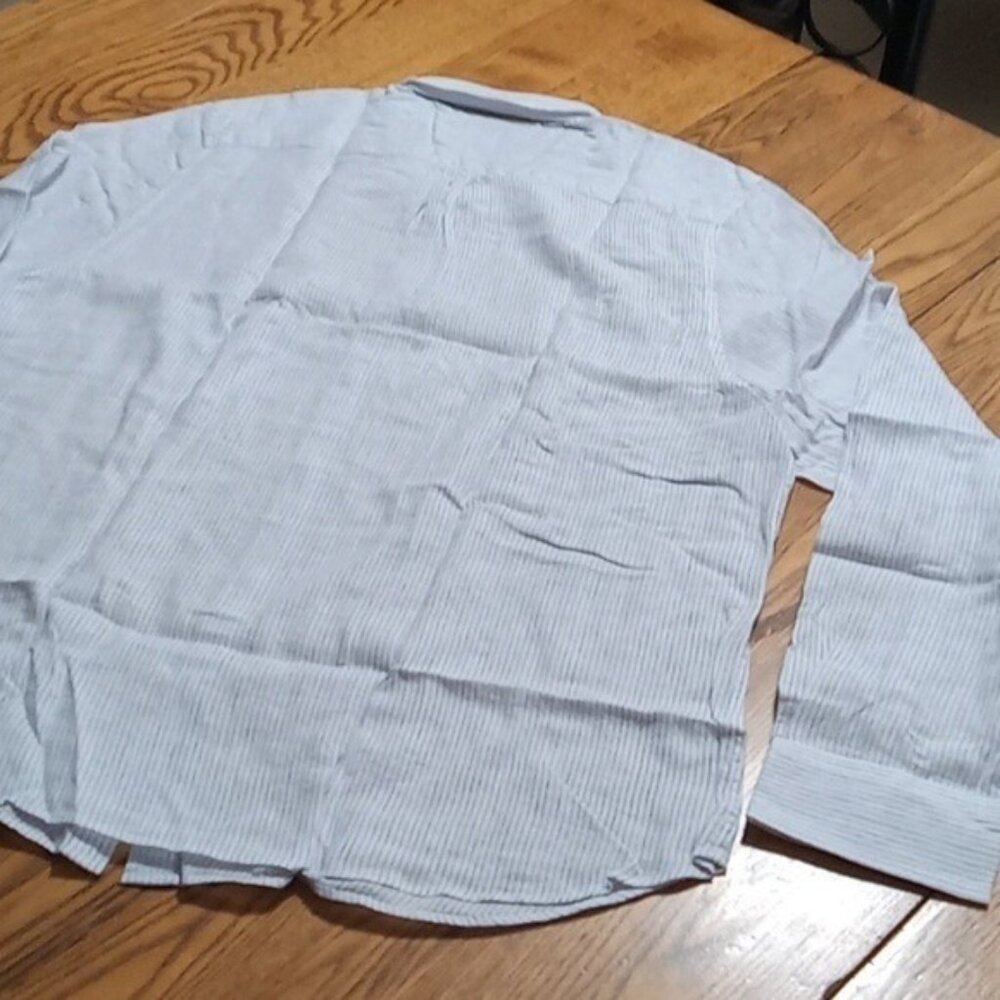 Untuckit Womens ANGELEN NEW Work Shirt 8 Top LINEN BLEND Blouse STRIPPED - Picture 8 of 8